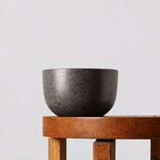 Pierre black terrazzo pot on a timber table against a soft grey background.