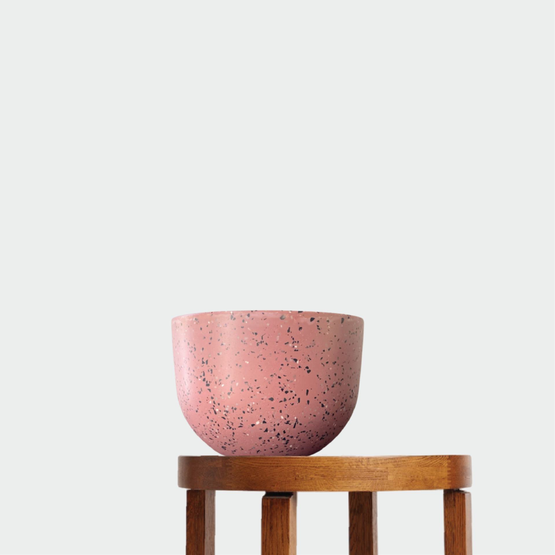 Pierre Terrazzo Pot Pink on Table at The Good Plant Co